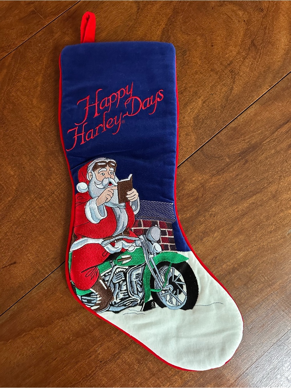 Harley-Davidson Embroidered Christmas Stocking Santa Motorcycle Velvet 19”